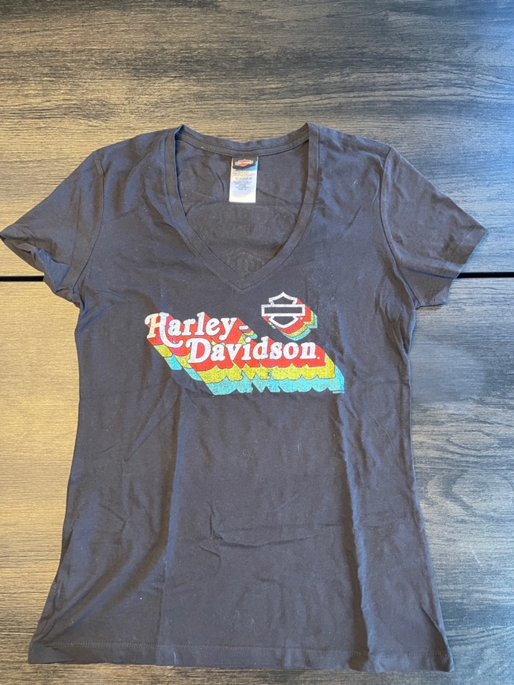 Harley-Davidson Black V-Neck Rainbow Logo Tee